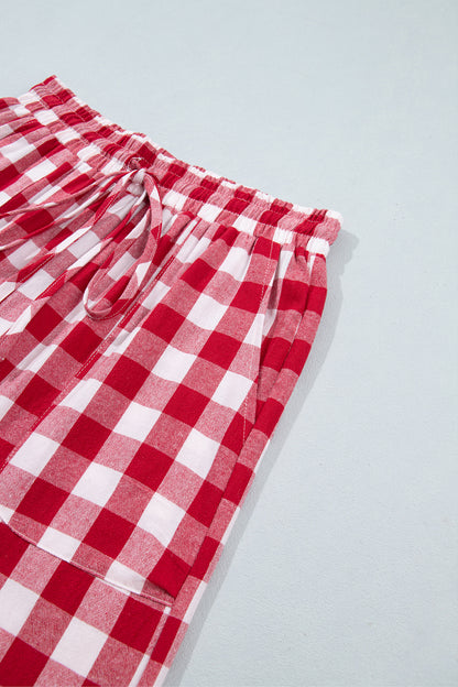 Gingham Plaid Tie-Waist Pants