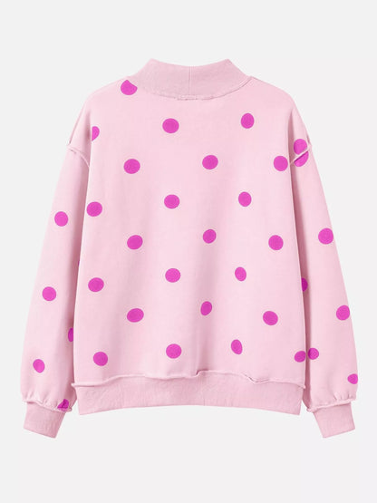 Pink Polka Dot Mock Neck Sweatshirt — view 4