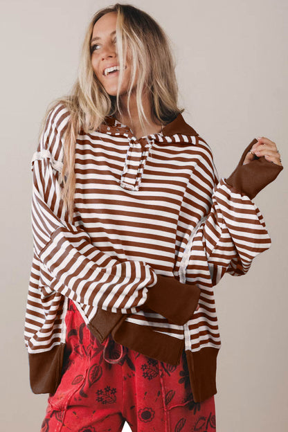 Stripe Raw Seam Pullover Sweatshirt