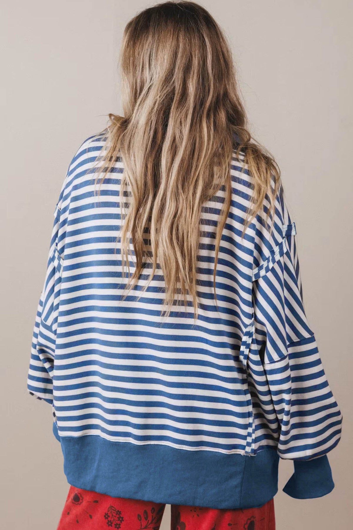 Stripe Raw Seam Pullover Sweatshirt