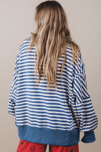 Stripe Raw Seam Pullover Sweatshirt