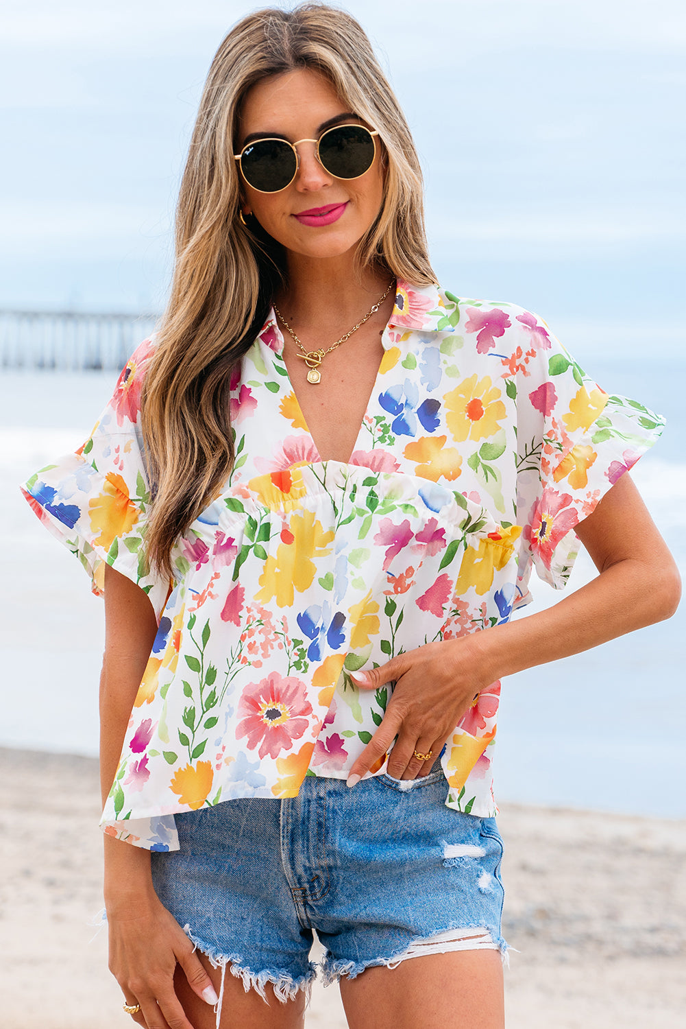 Garden Ruffle Floral Blouse