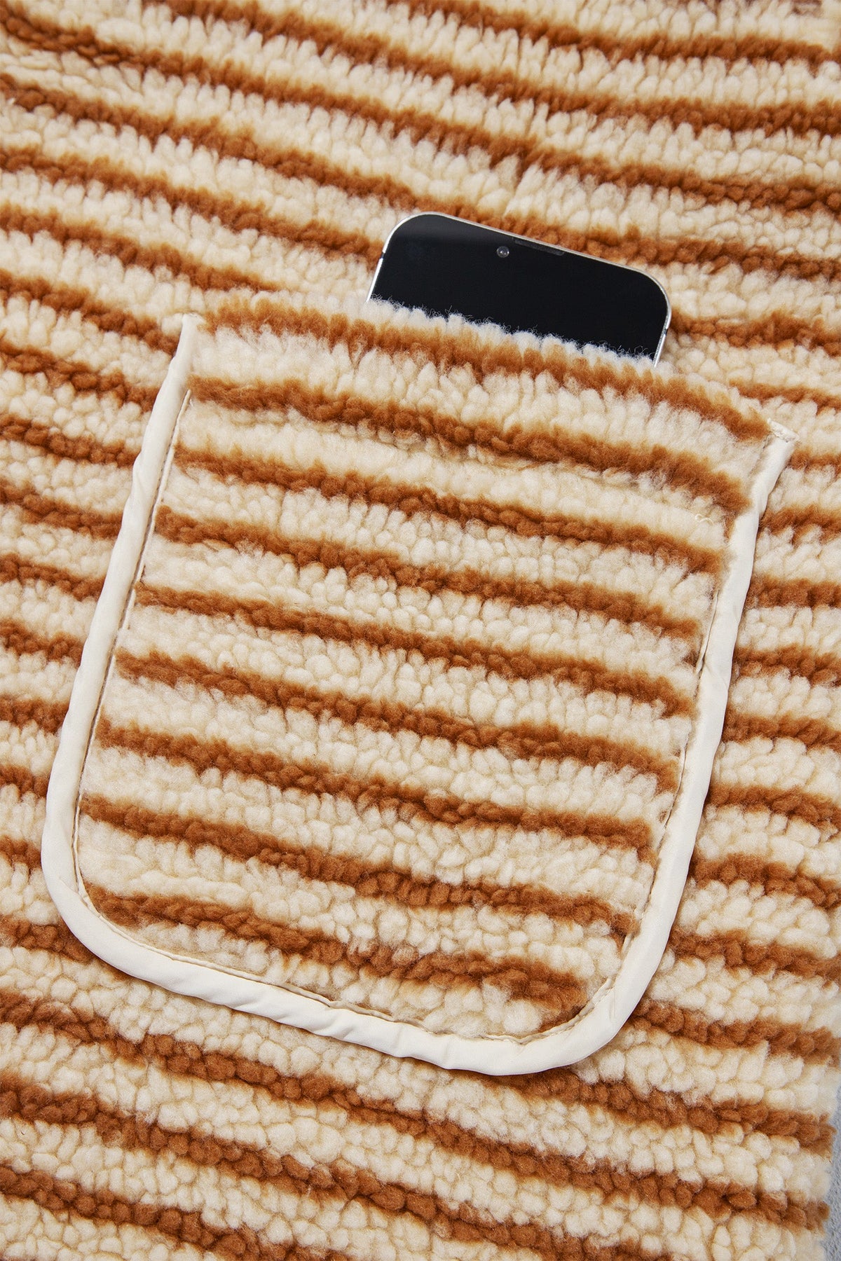 Brown Stripe Ruffle Collar Fleece Jacket