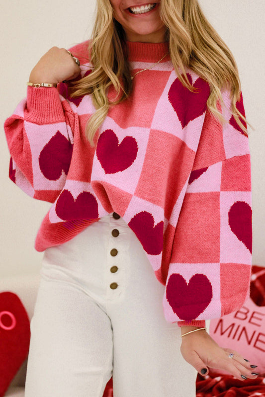 Heart Colorblock Mock-Neck Sweater