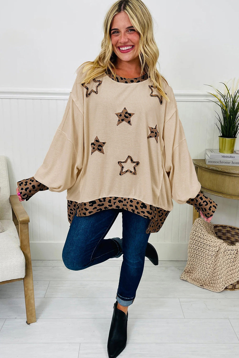 Leopard Star Raw-Seam Sweatshirt