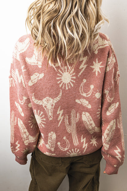 Desert Bloom Western Drop Shoulder Sweater