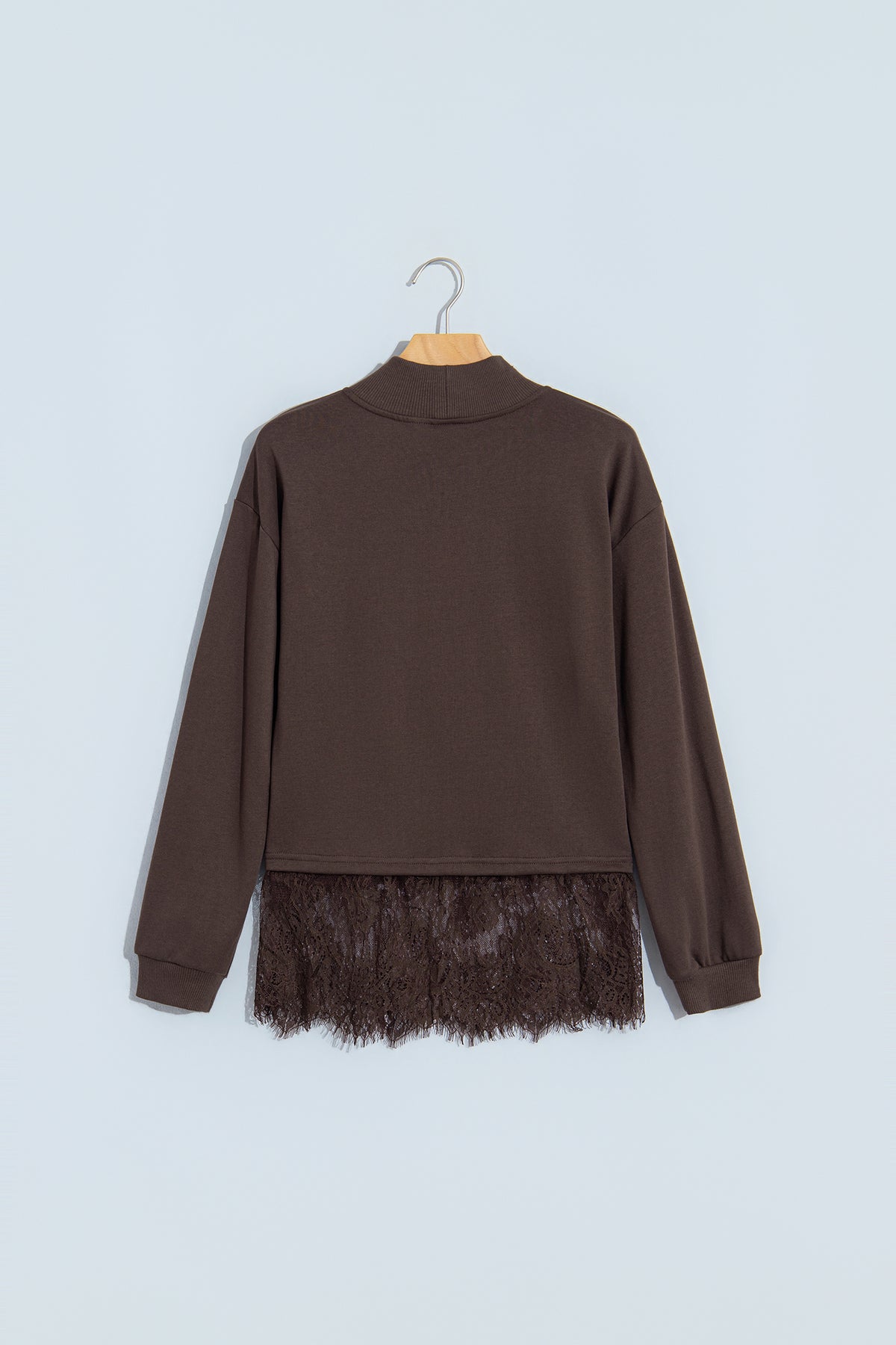 Lace-Hem Mock Neck Sweatshirt
