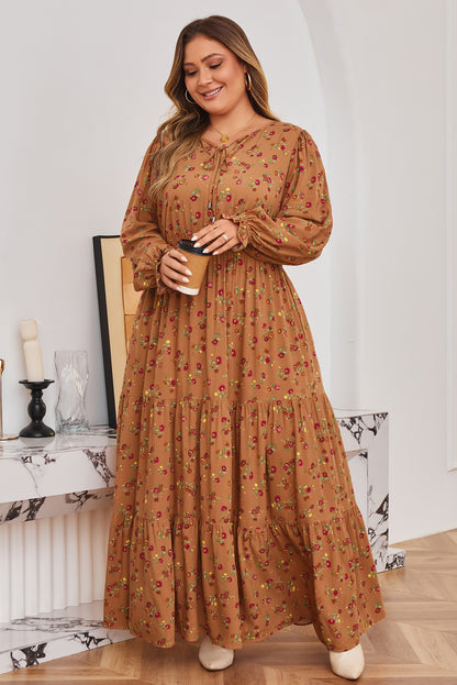 Brown Floral Tiered Maxi Dress