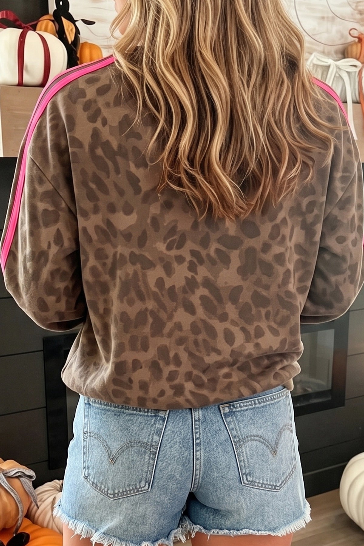 Leopard Stripe Pullover Sweatshirt