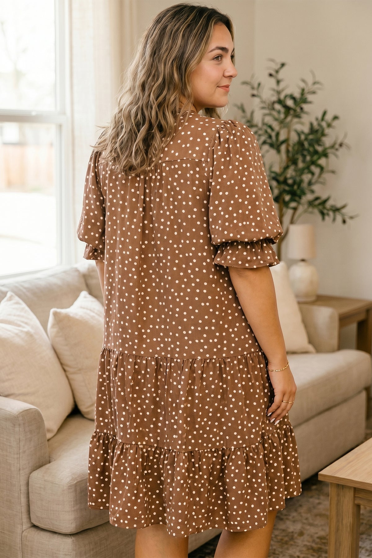 Polka Dot V-Neck Shift Dress
