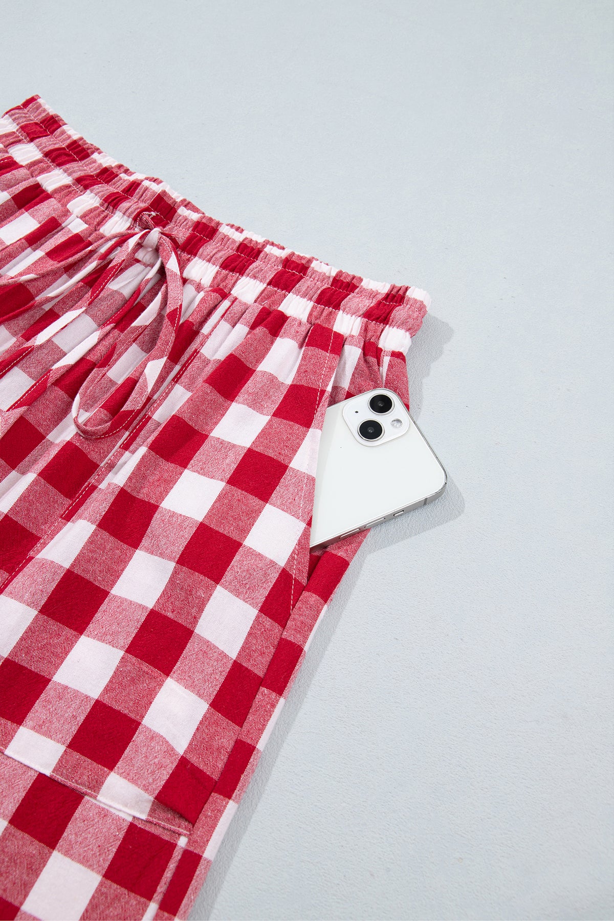 Gingham Plaid Tie-Waist Pants