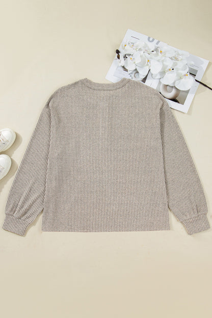 Plus Size Ribbed Knit Kangaroo Pocket Henley Top