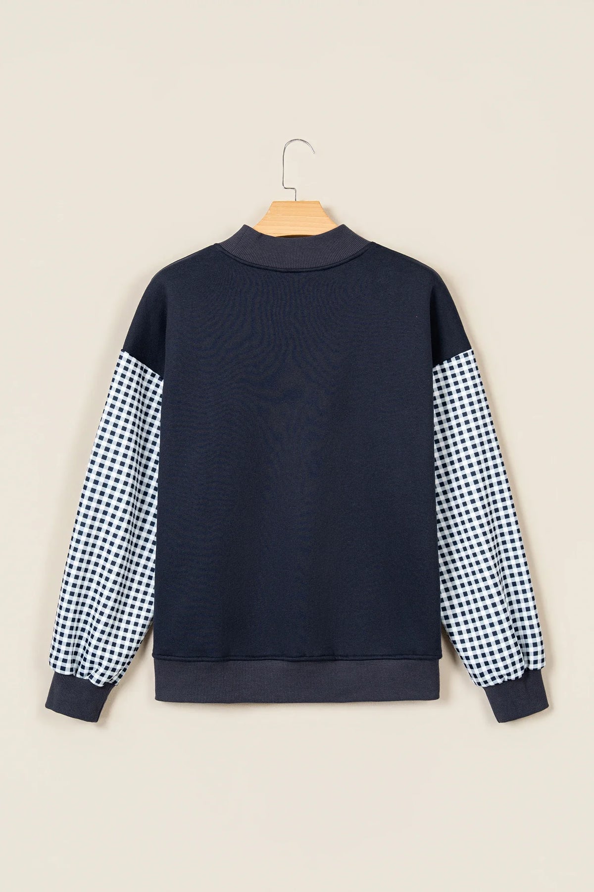 Navy Gingham Colorblock Sweatshirt