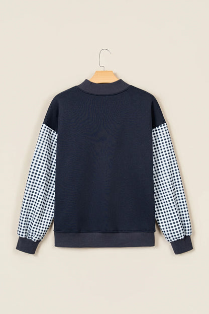 Navy Gingham Colorblock Sweatshirt