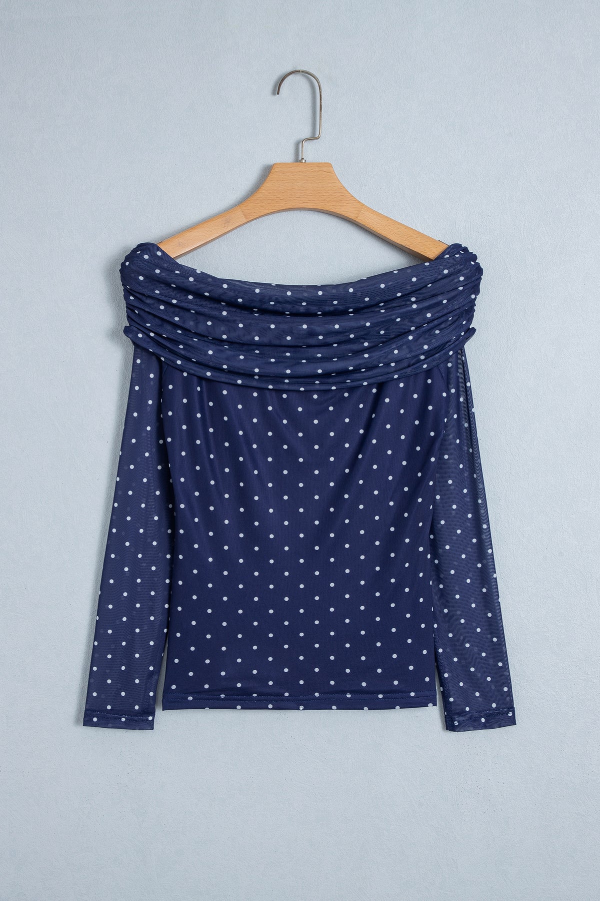 Off-Shoulder Polka Dot Mesh Top