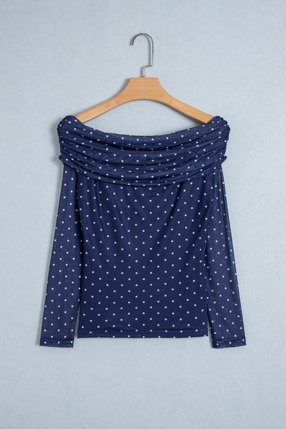 Off-Shoulder Polka Dot Mesh Top
