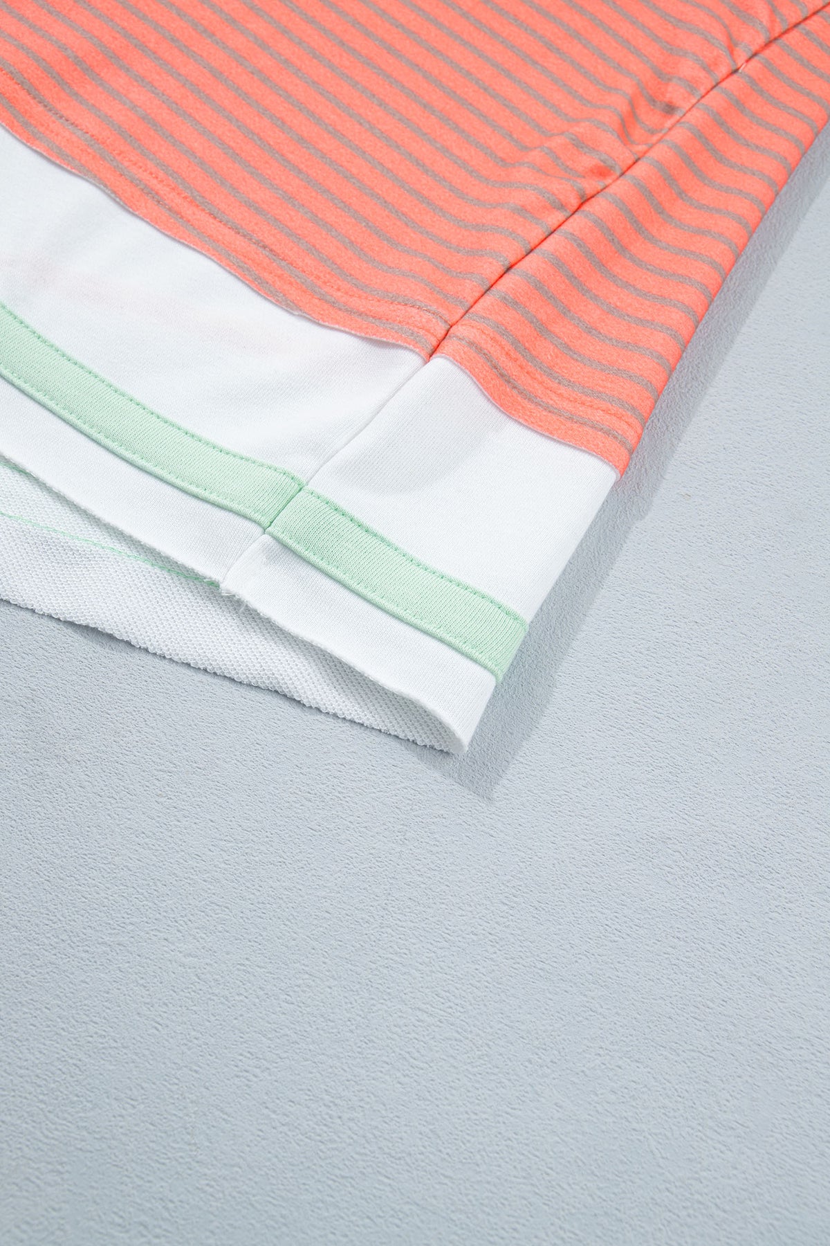 Orange Stripe Colorblock Detail Raw Seam Long Sleeve Top