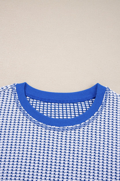 Waffle-Knit Exposed-Seam Side-Slit Top