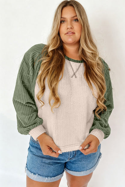 Mist Green Waffle Colorblock Top