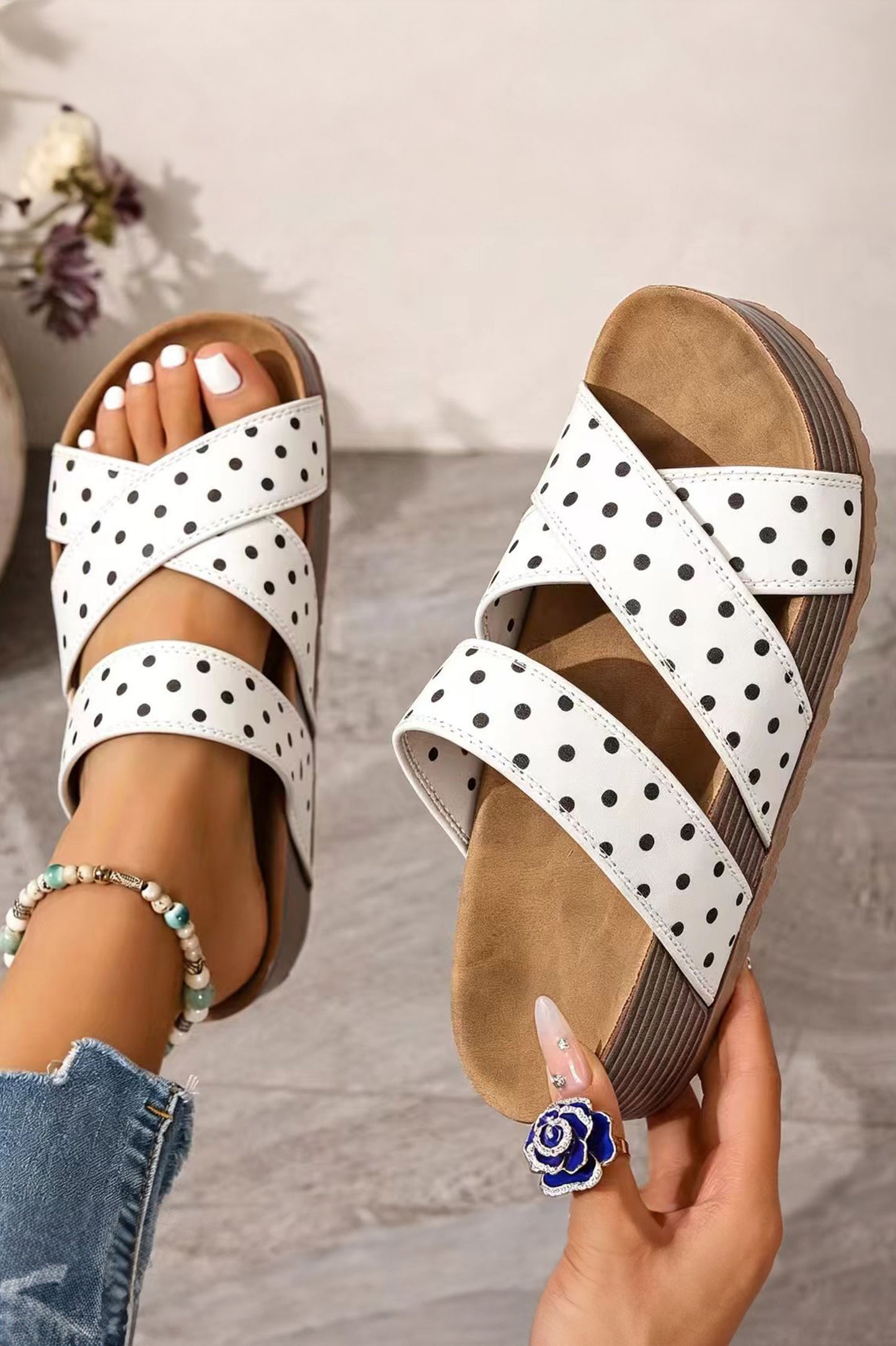 Meadow Polka Dot Suede Slippers