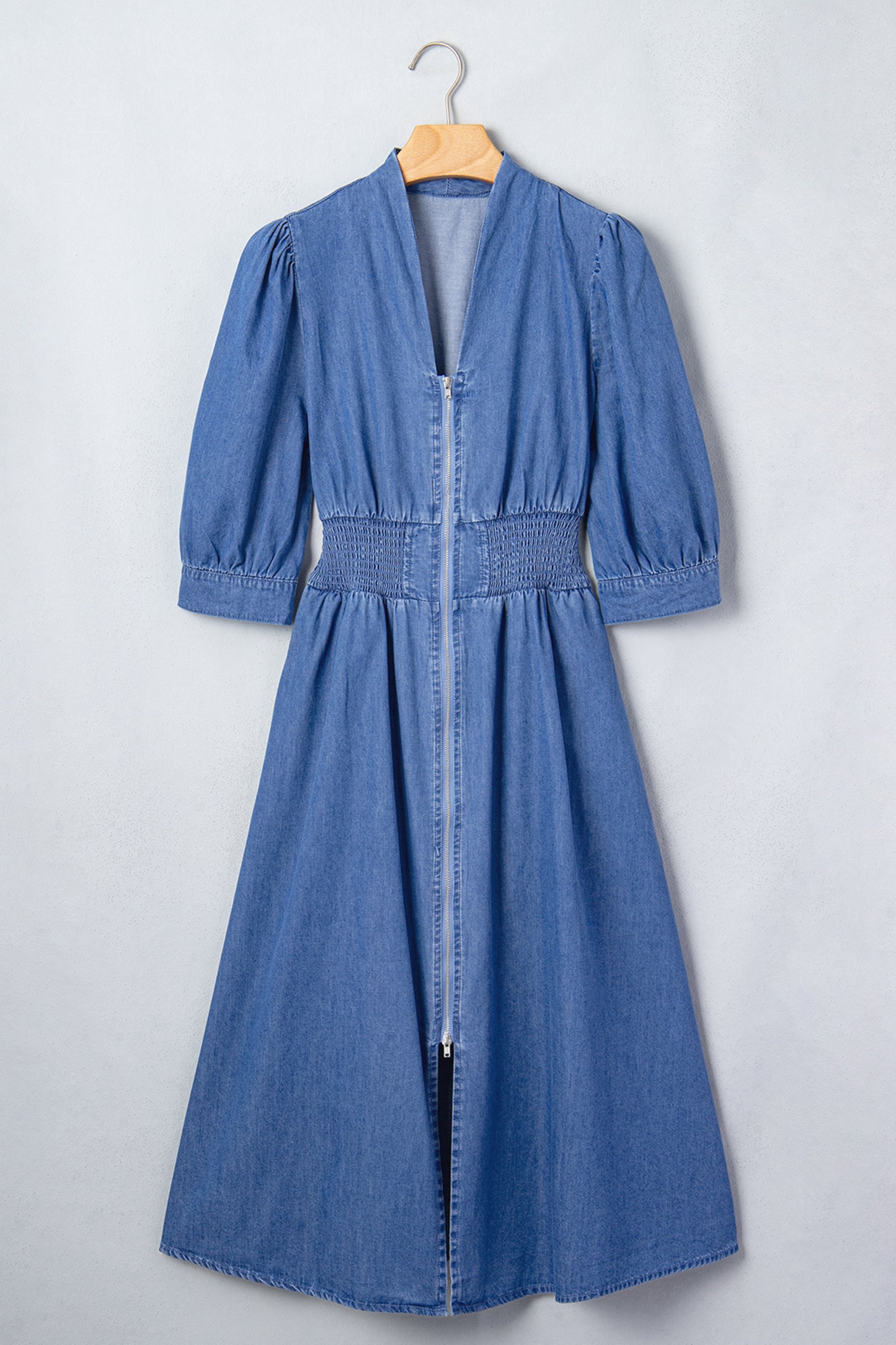 Riverbend Denim Puff Sleeve Midi Dress