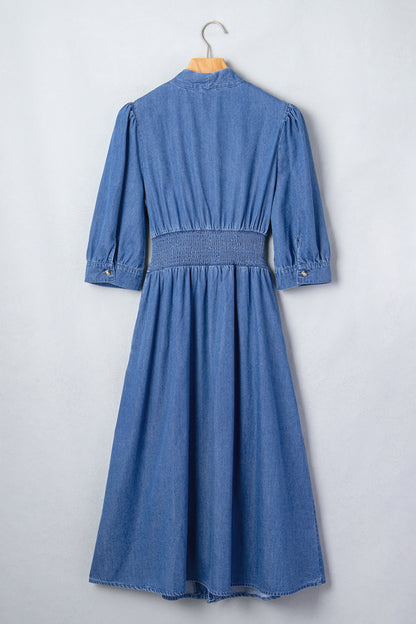Riverbend Denim Puff Sleeve Midi Dress