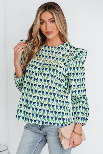 Floral Lace-Trim Blouse