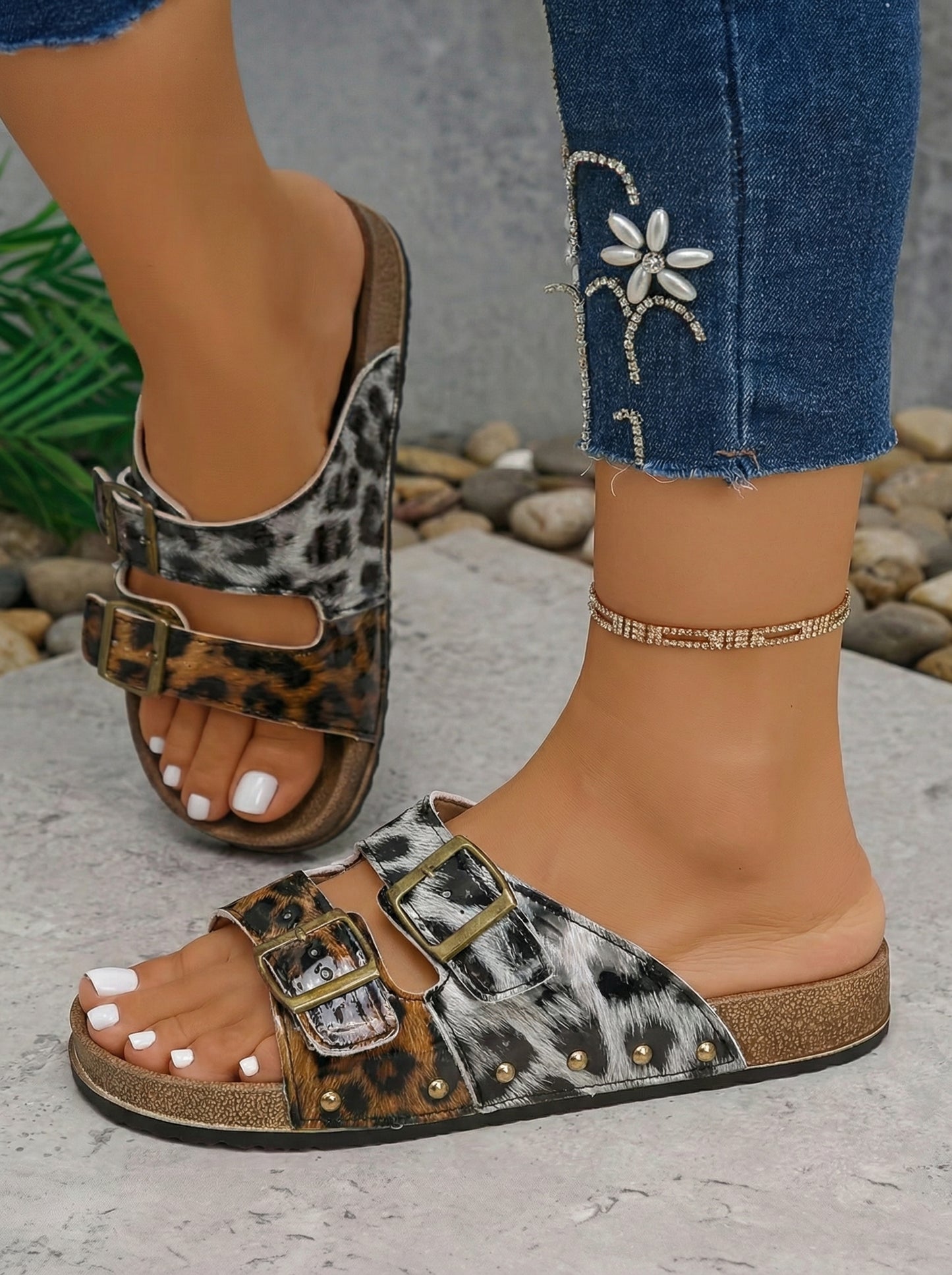 Liberty Flag Buckle Faux Suede Slippers
