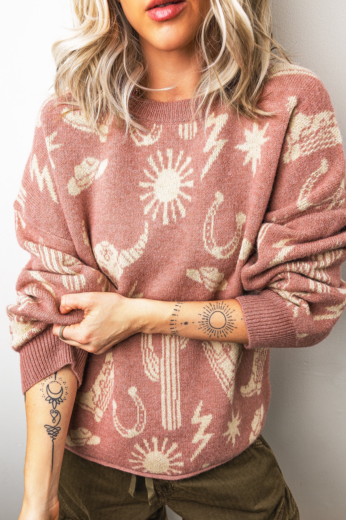 Desert Bloom Western Drop Shoulder Sweater