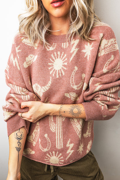 Desert Bloom Western Drop Shoulder Sweater
