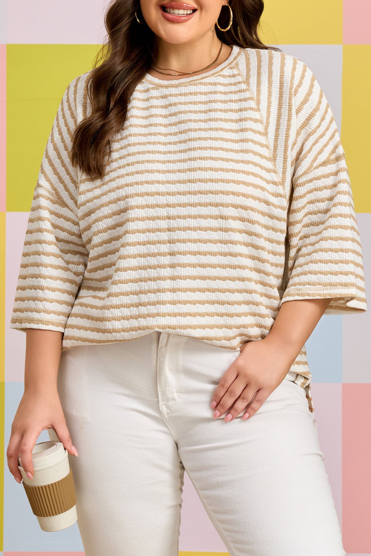 Apricot Stripe Textured Tee