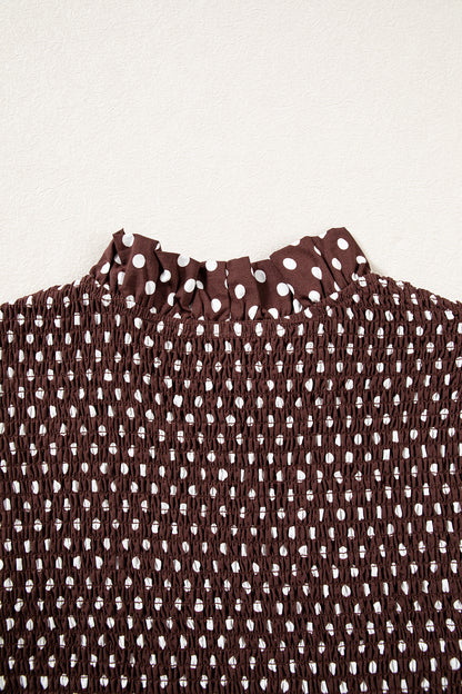 Polka Dot Ruffle-Neck Blouse