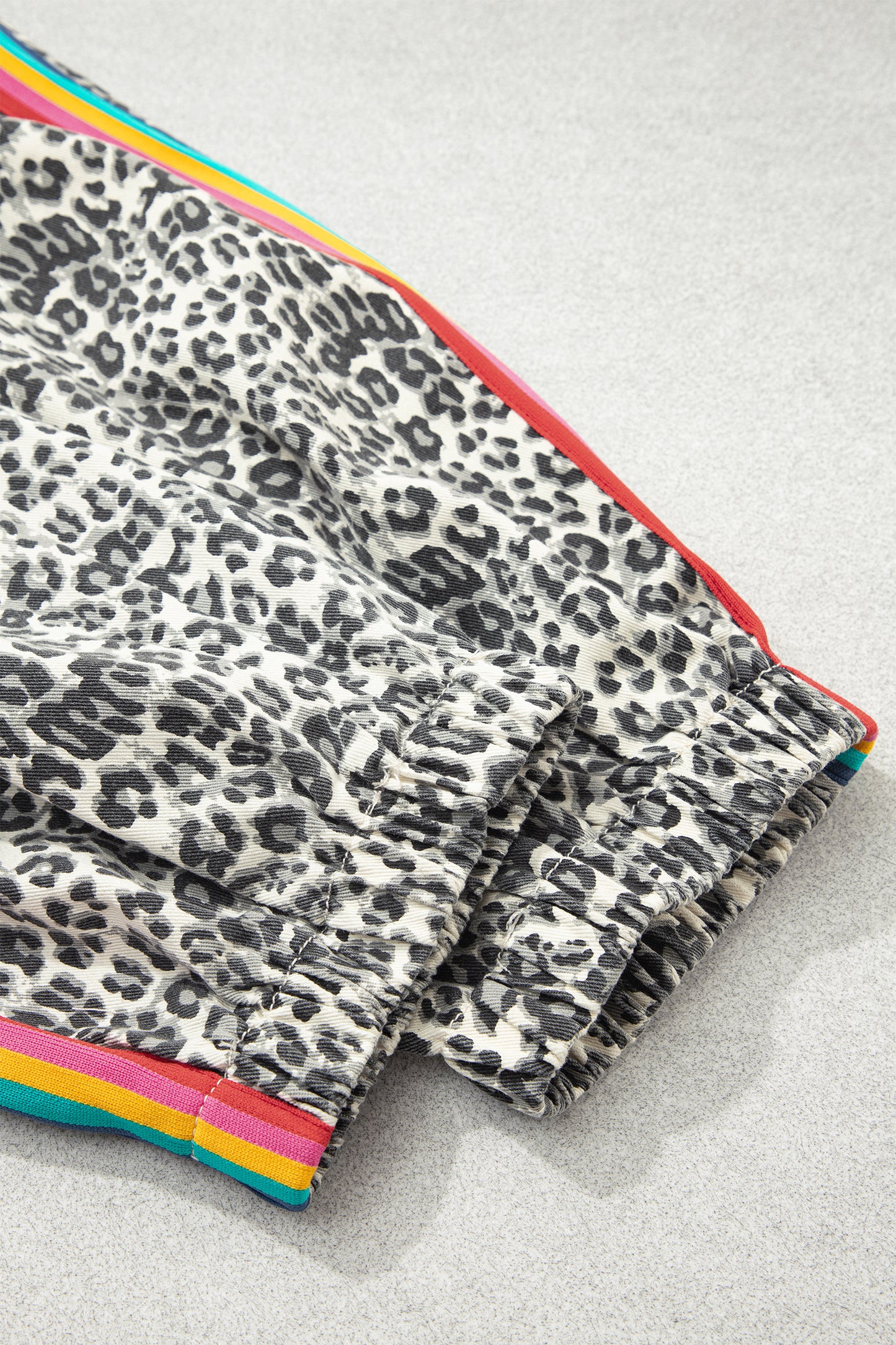 Brown Leopard Print Rainbow Striped Detail Buttoned Loose Jogger Jeans