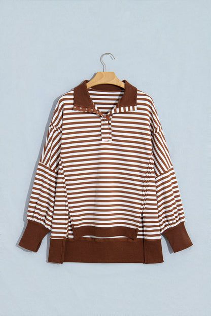 Stripe Raw Seam Pullover Sweatshirt