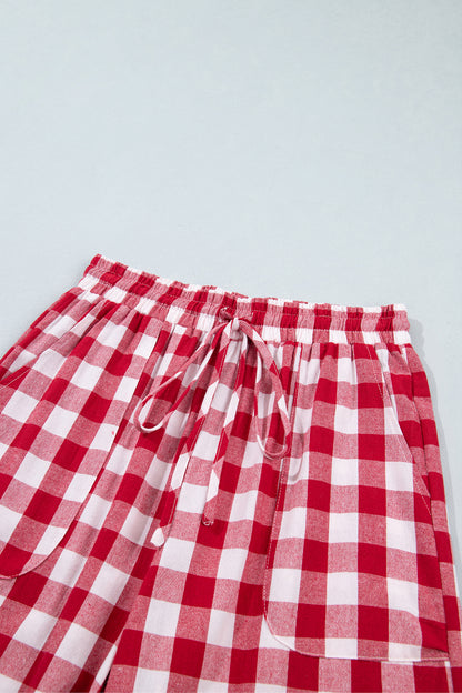 Gingham Plaid Tie-Waist Pants