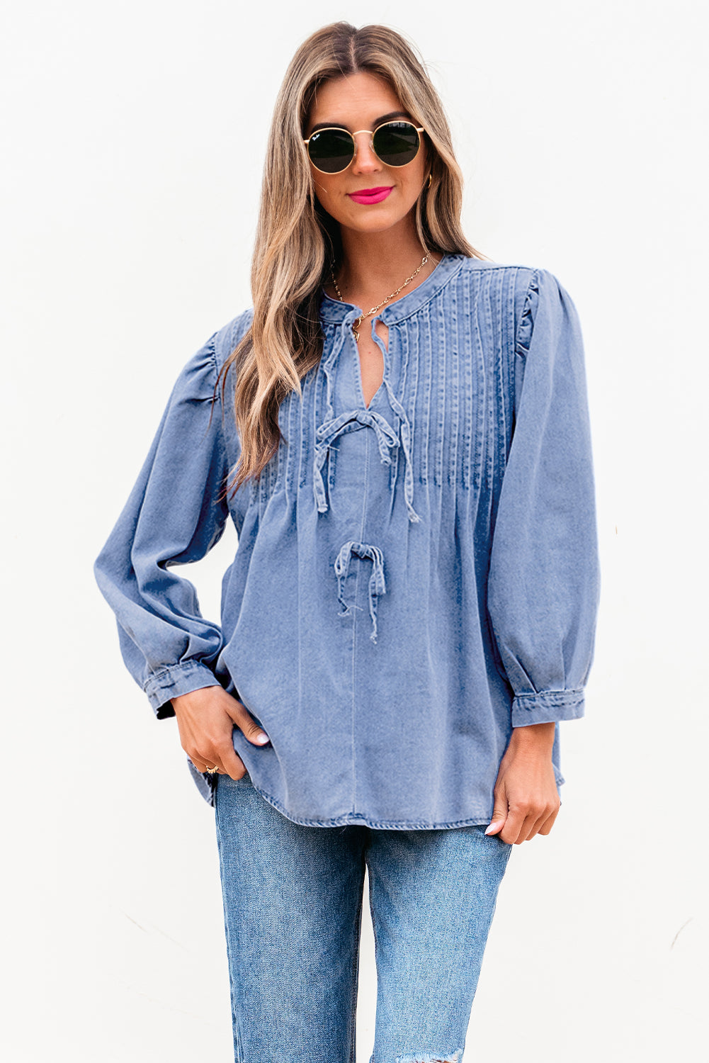 Bluebell Denim Bow Puff Sleeve Top