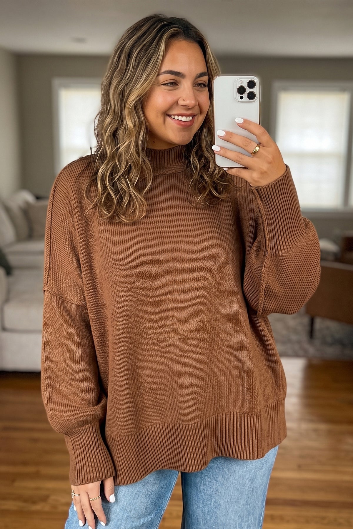Chestnut Ribbed Tunic Sweater