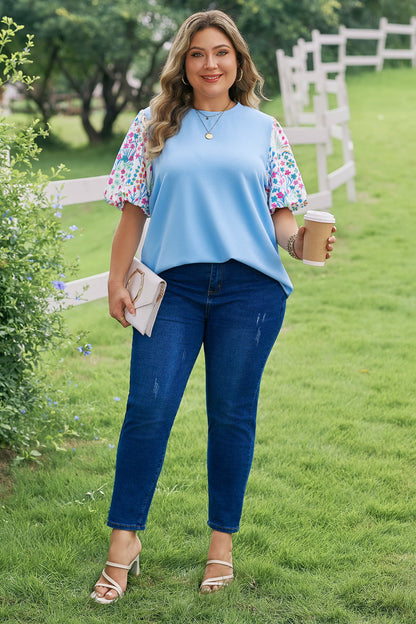 Floral-Sleeve Textured Top
