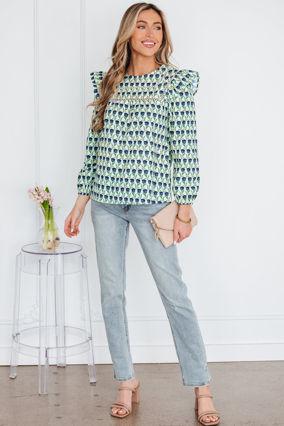 Floral Lace-Trim Blouse