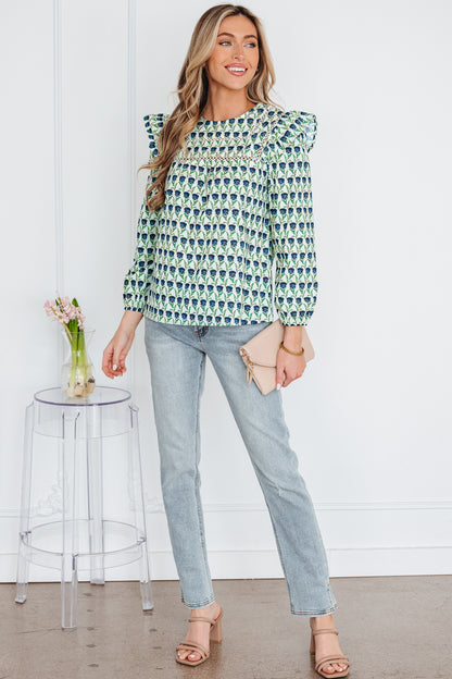 Floral Lace-Trim Blouse