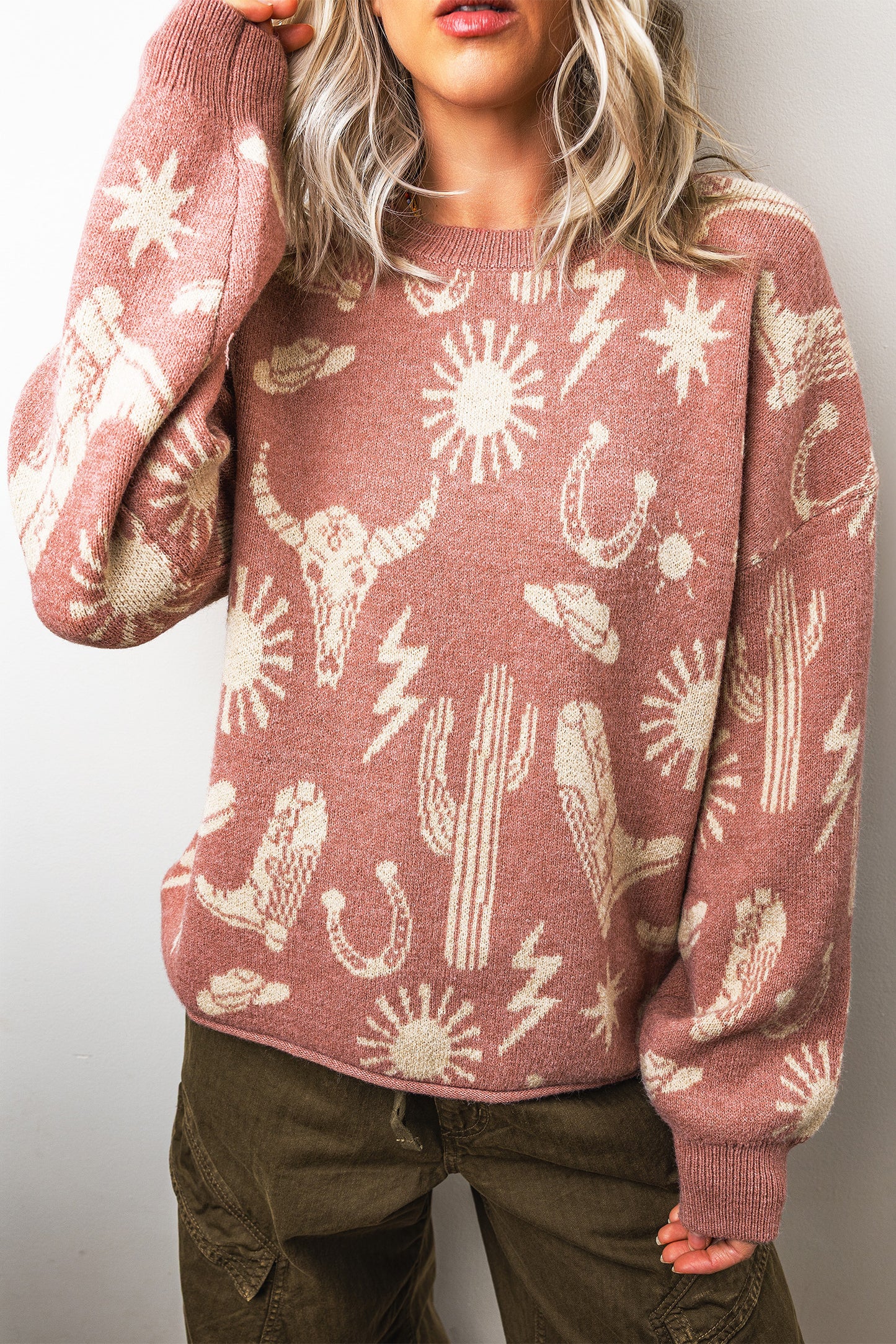 Desert Bloom Western Drop Shoulder Sweater