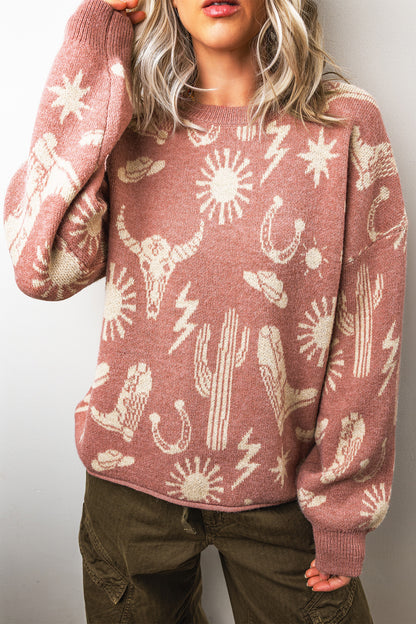 Desert Bloom Western Drop Shoulder Sweater