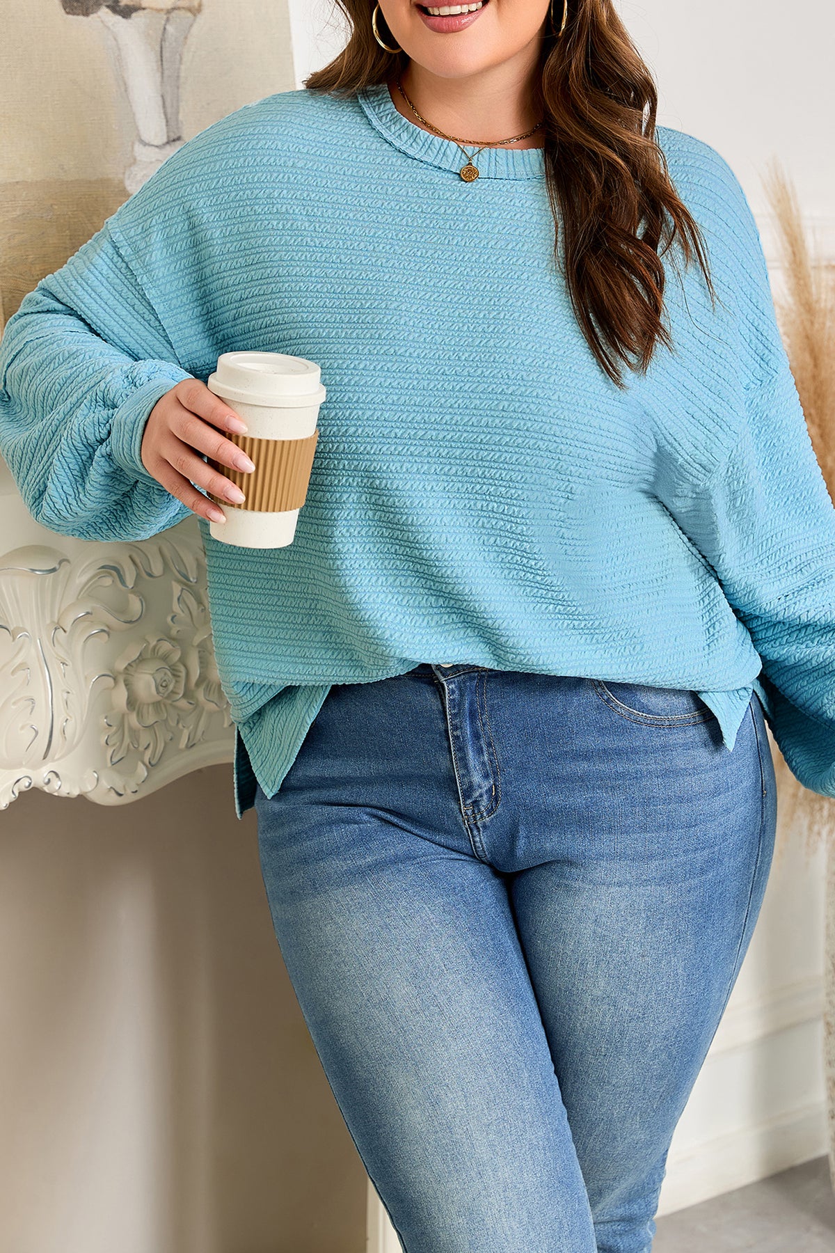 Light Blue Textured Knit Top