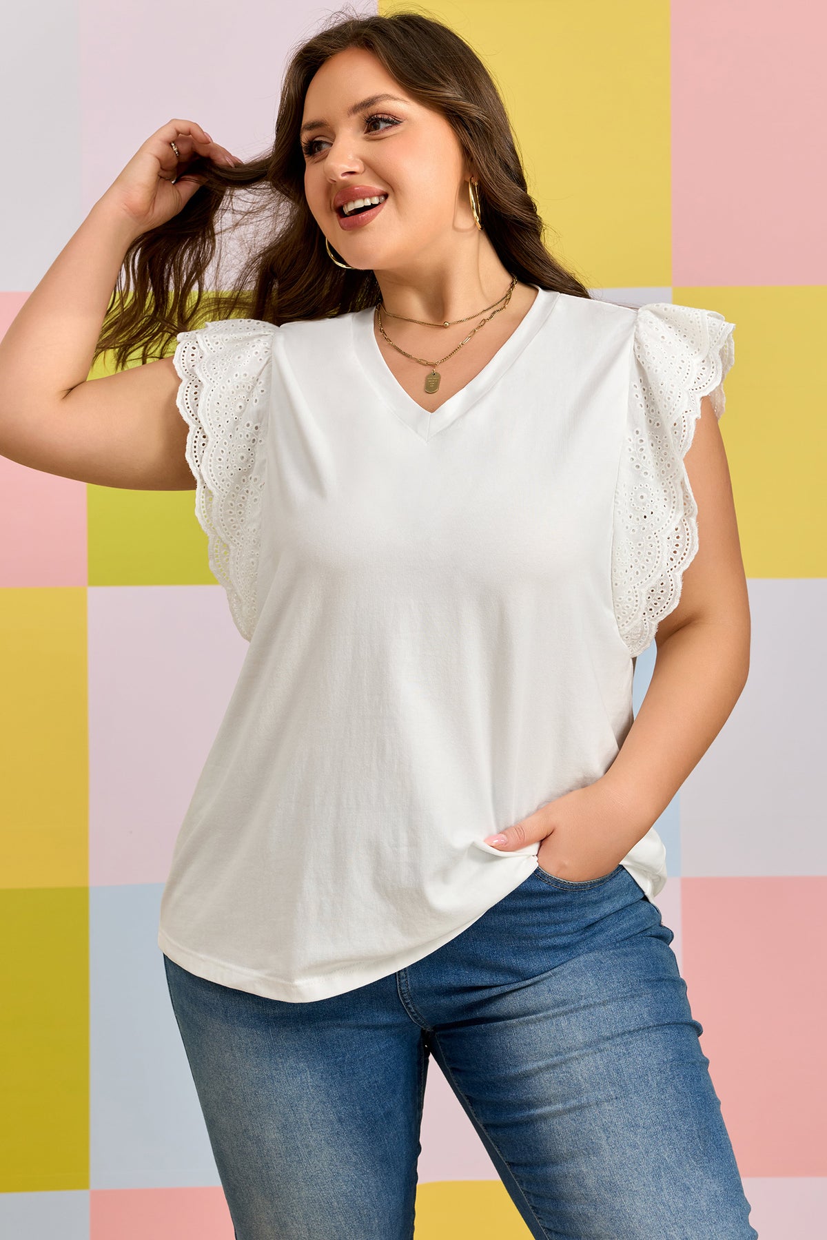 Plus Size Eyelet Crochet Tee