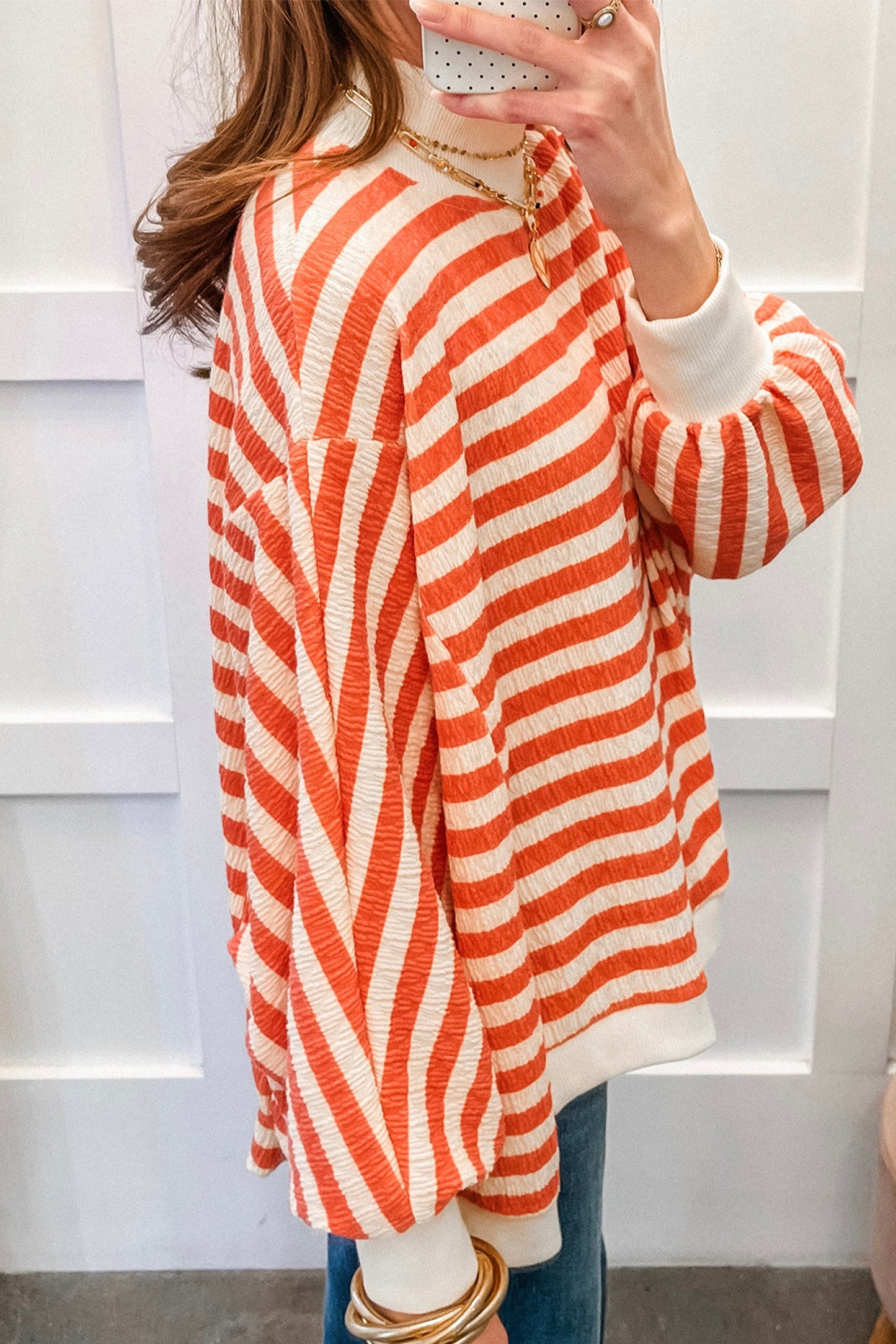 Harvest Stripe Textured Mock Neck Top