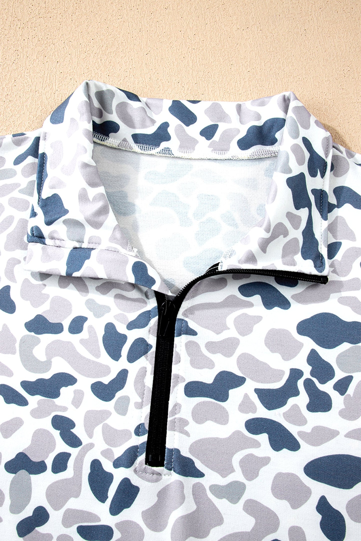 Plus Size Camo Quarter Zip Kangaroo Pocket Sweatshirt