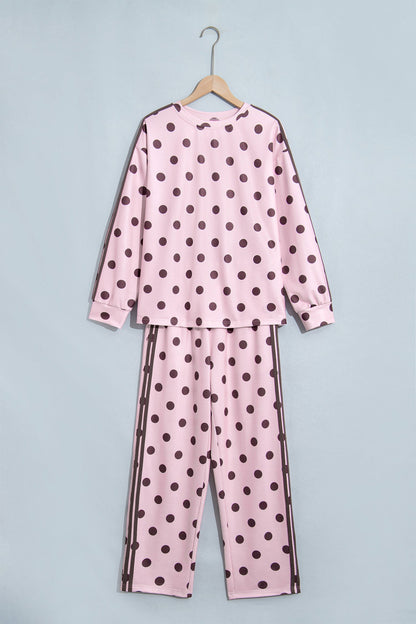 Polka Dot Side Stripe Long Sleeve Top & Pant Set