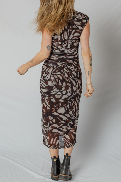 Dusk Abstract Mesh Ruched Midi Dress