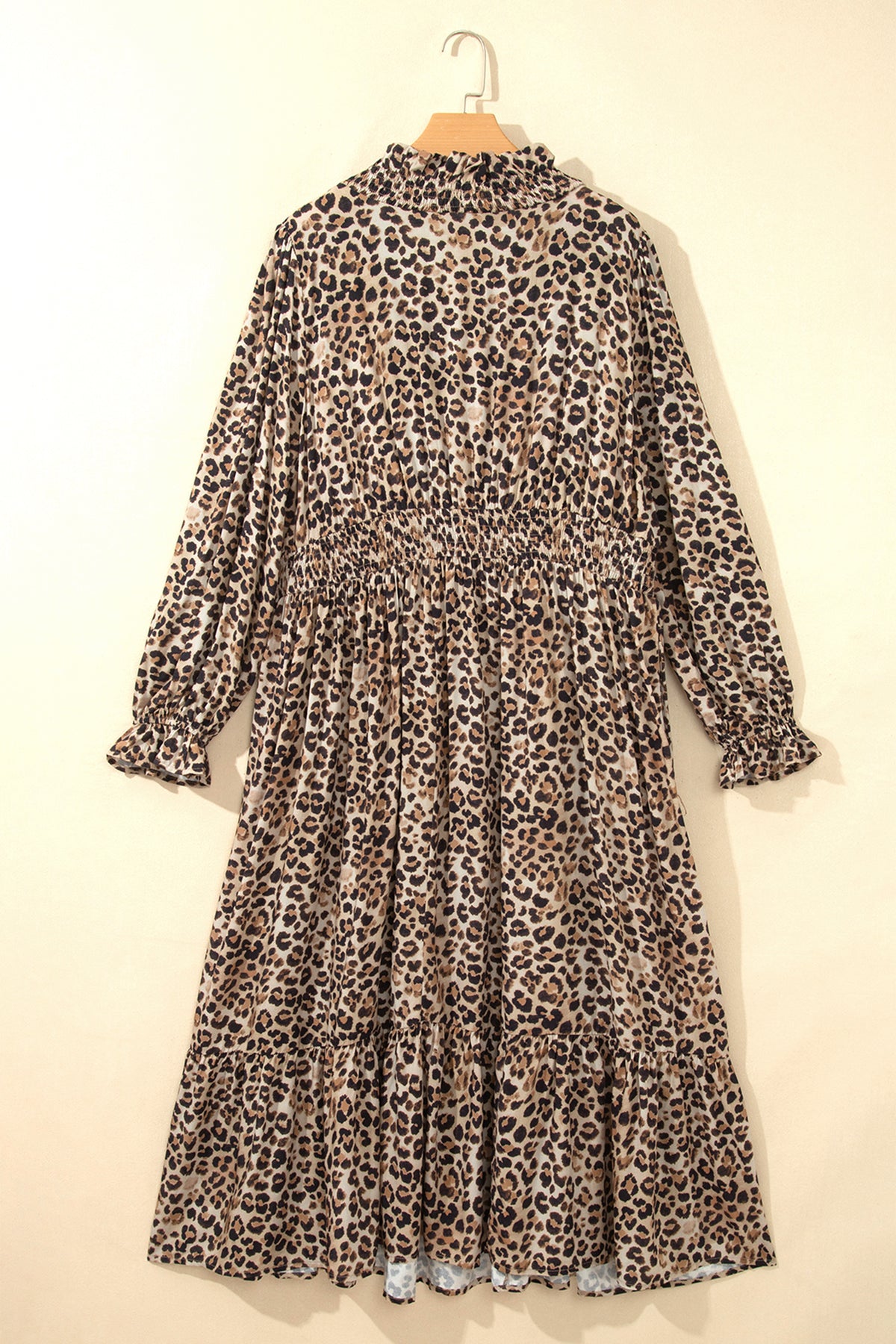 Brown Leopard Gathered-Waist Maxi Dress