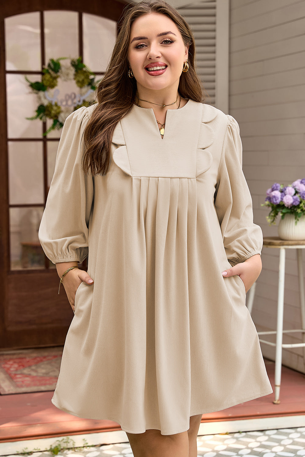 Parchment Corduroy Scallop Mini Dress
